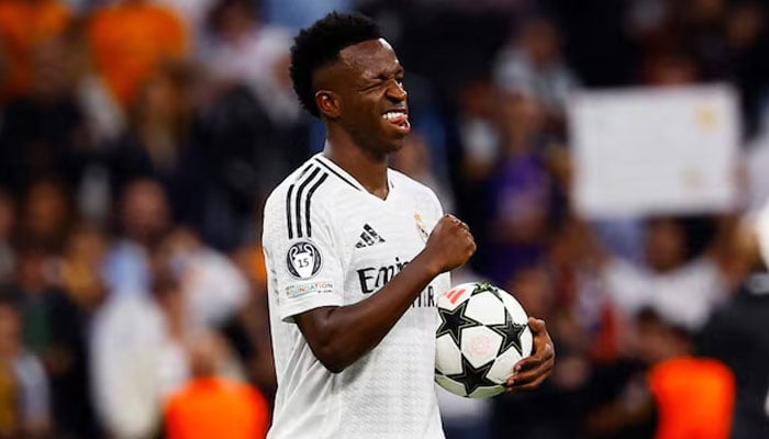 Real Madrids Vinicius Junior celebrates after the Champions League match against Borussia Dortmund at Santiago Bernabeu, Madrid, Spain on October 22, 2024. — Reuters