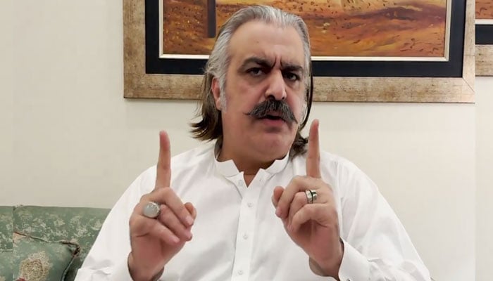 Khyber Pakhtunkhwa Chief Minister Ali Amin Gandapur speaks in a video shared on October 28, 2024. — Screengrab via X/@PTIofficial