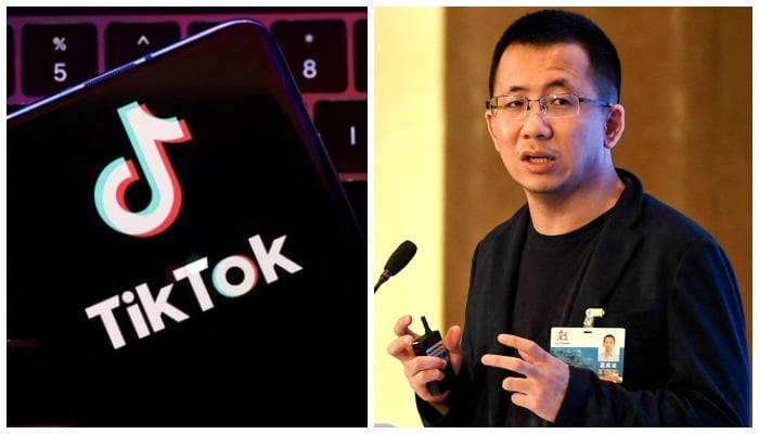 A combination of images shows ByteDance  founder Zhang Yiming (right) and the the TikTok logo displayed on a phone screen (left). — Reuters/AFP/Files