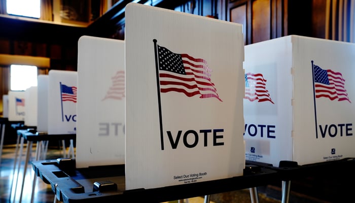 Unused privacy booths are seen at a voting site in Tripp Commons inside the Memorial Union building on the University of Wisconsin-Madison campus on Election Day in Madison, Dane County, Wisconsin, US on November 3, 2020. — Reuters