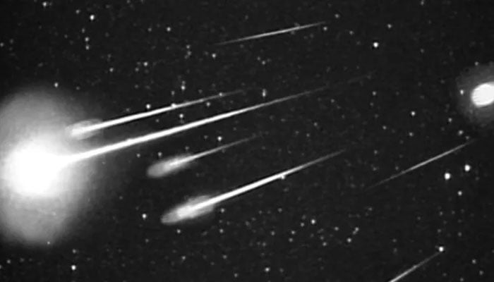 A burst of 1999 Leonid meteors as seen at 38,000 feet from Leonid Multi Instrument Aircraft Campaign (Leonid MAC) with 50 mm camera. — Reuters