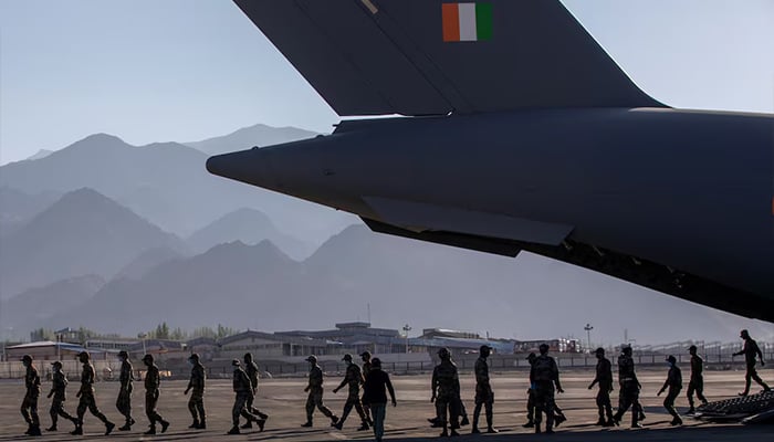 Indian soldiers disembark from a military transport plane at a forward airbase in Leh, in the Ladakh region, September 15, 2020. — Reuters/File