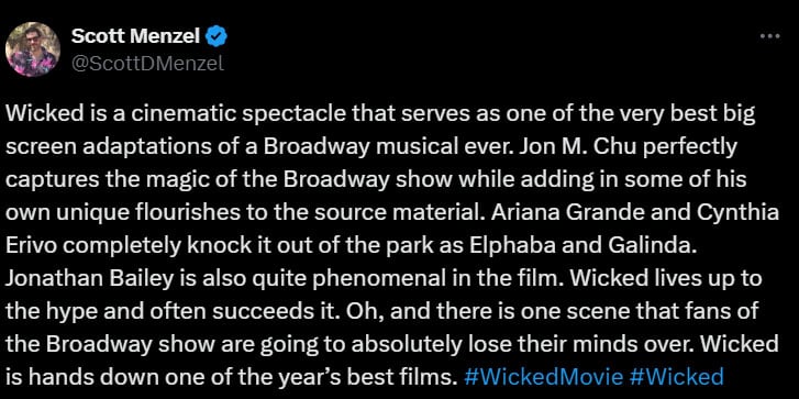 Wicked first reaction wins critics hearts