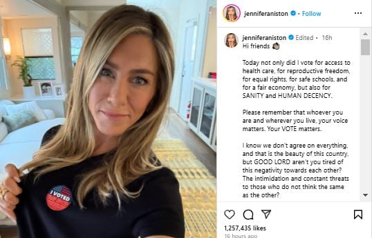 Jennifer Aniston makes bold political statement days ahead of US election