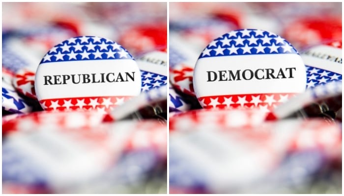 A combination of images showing badges labelled Republican and Democrat, referring to the two dominant parties in the US. — Canva/Files