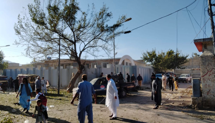 People and police personnel near the school where the blast occurred in Mastung, on November 1, 2024. — Reporter