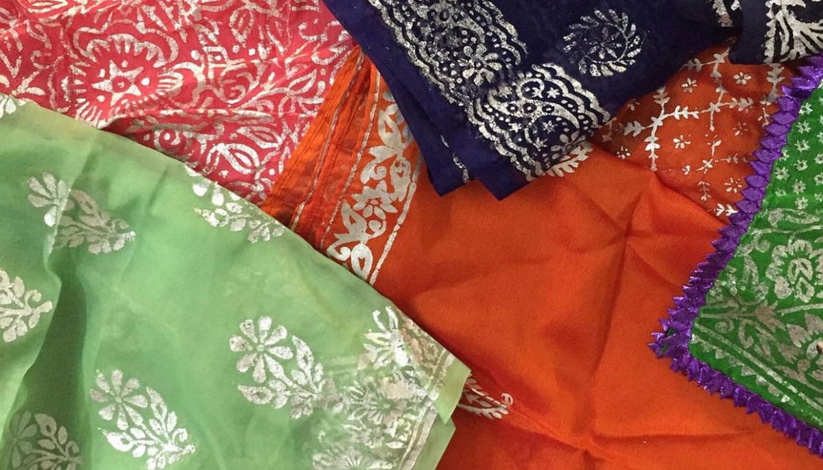 A collection of chaapa designs made on different coloured cloth in Karachi. — Photo by author