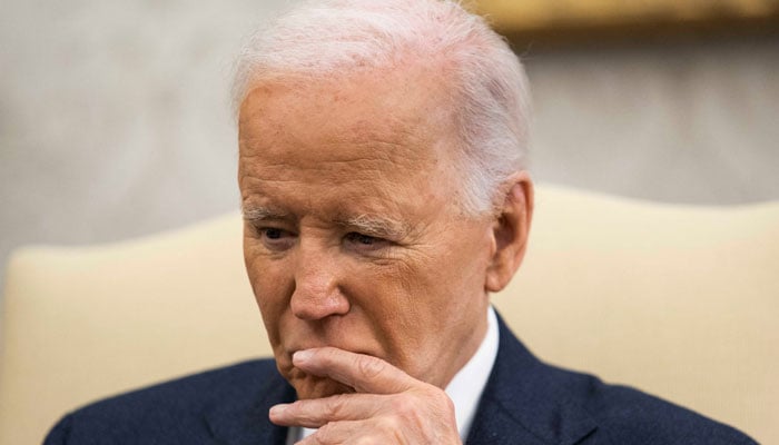 US President Joe Biden reacts while meeting with Cyprus President Nikos Christodoulides in the Oval Office at the White House in Washington, October 30, 2024. — Reuters