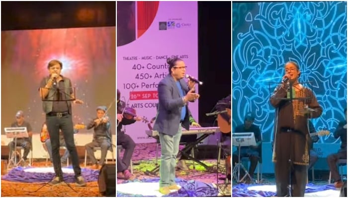 Performances of Kamran Jafri, Leeza Fatima and Kamran Saggu at Tribute to Pakistani Music concert during the ongoing World Culture Festival at Arts Council of Pakistan in Karachi on November 1, 2024. — Screengrab via Instagram/@acpkhiofficial