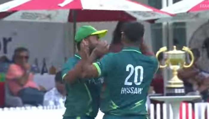 Pakistani players celebrate during their Hong Kong Sixes match against South Africa on November 2, 2024. — Geo News