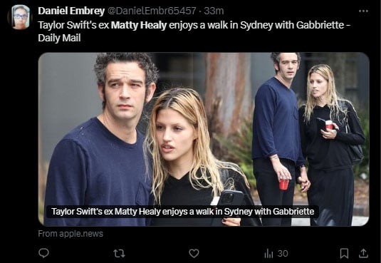 Taylor Swifts ex Matty Healy and fiancee Gabbriette Bechtel seem to be in good spirits