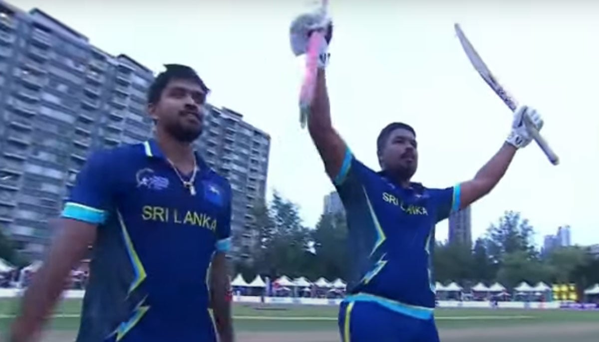 Sri Lankan batters celebrate after winning the Hong Kong Super Sixes 2024 title on November 3, 2024. — Screengrab via YouTube/Star Sports