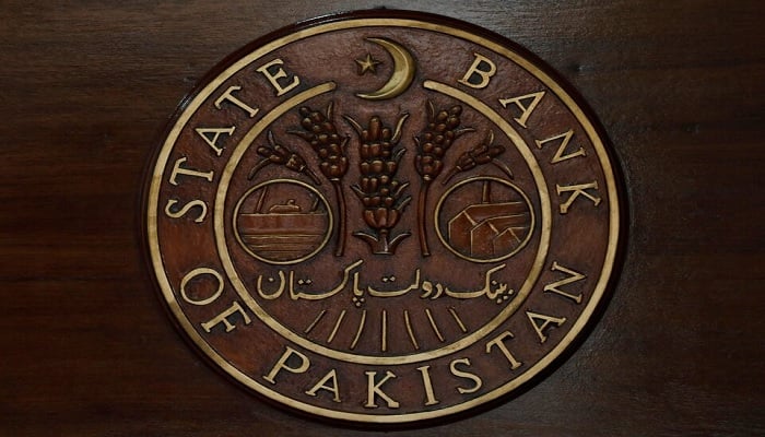 A logo of the State Bank of Pakistan (SBP) is pictured on a reception desk at the head office in Karachi, Pakistan July 16, 2019. — Reuters