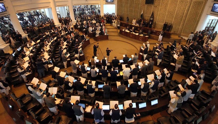 An inside view of a Khyber Pakhtunkhwa Assembly session in Peshawar on February 28, 2024. — PPI