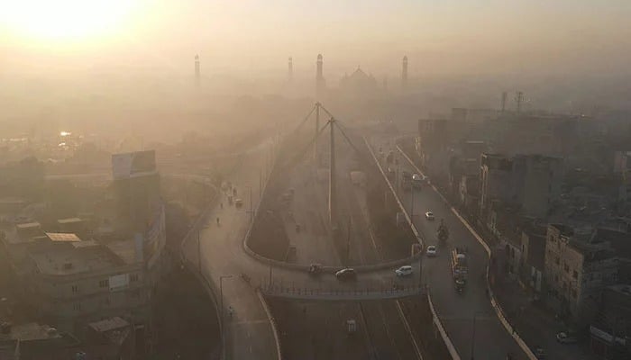 An aerial view shows dense smog in Lahore on November 1, 2024. — AFP