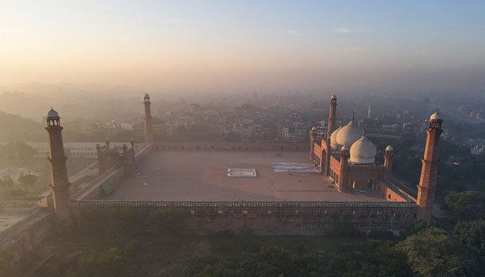 An aerial view shows dense smog in Lahore on November 1, 2024.