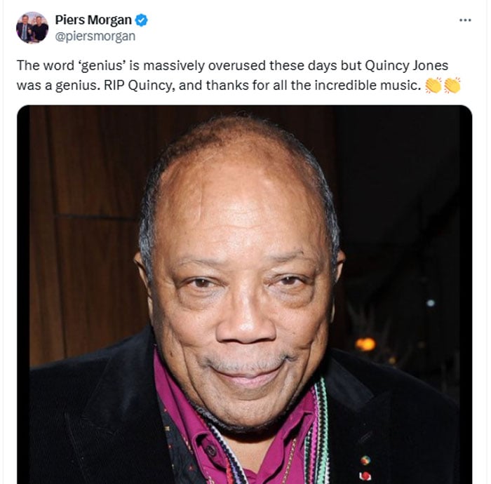 Piers Morgan pays touching tribute to Quincy Jones