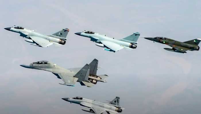 Pakistan Air Force (PAF) and Peoples Liberation Army Air Force of China (PLAAF) fighter jets pictured during Indus Shield-Chinese exercise in this released on November 5, 2024. — Screengrab via YouTube@ISPR