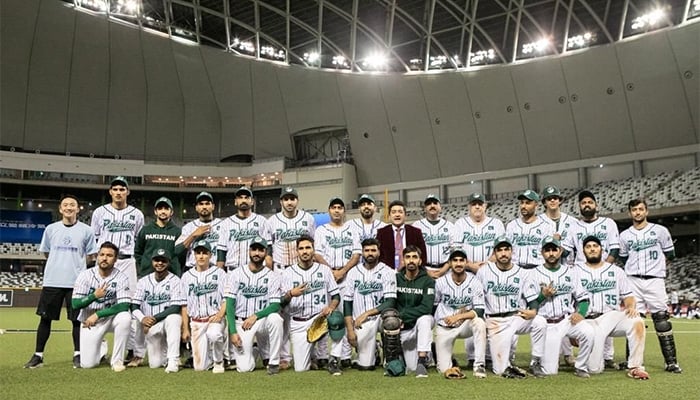 Pakistan baseball team pose for a group photo. — Reporter