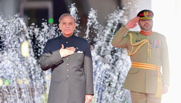 Prime Minister Shehbaz Sharif pictured in Prime Minsiter House after a guard of honour ceremony in Islamabad. — X/@PMLNDigital/File