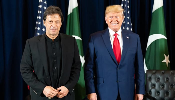 Then-president Donald Trump (right) participates in a bilateral meeting with then-prime minister Imran Khan at the InterContinental New York Barclay. — White House