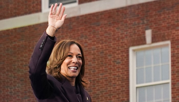 Democratic presidential nominee US Vice President Kamala Harris waves from the stage after delivering remarks, conceding 2024 US presidential election to President-elect Donald Trump, at Howard University in Washington, US, November 6, 2024. — Reuters