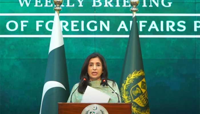 Foreign Office Spokesperson Mumtaz Zahra Baloch addresses the weekly news briefing in Islamabad on November 7, 2024. — Screengrab via Youtube/@ForeignOfficePk