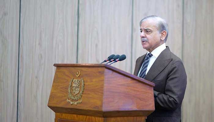 Prime Minister Shehbaz Sharif addressing an event in Islamabad in this undated image. — APP/file