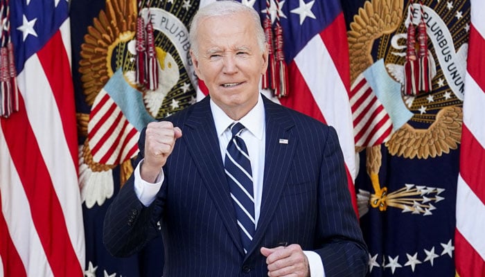 US President Joe Biden gestures as he delivers remarks on the 2024 election results and the upcoming presidential transition of power, in the Rose Garden of the White House in Washington, US, November 7, 2024. — Reuters