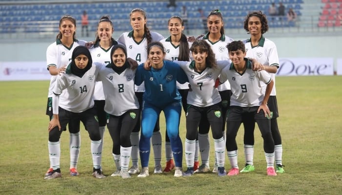 Pakistan women footballers are seen in a group photo. —PFF/File