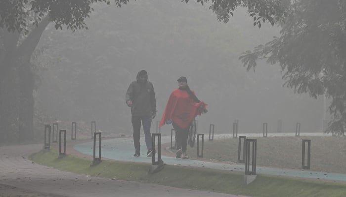 People walk around a park amid heavy smoggy conditions in Lahore on November 7, 2024. —AFP