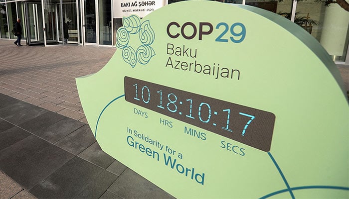 A countdown display for the COP29 United Nations Climate Change Conference is set in Baku, Azerbaijan October 31, 2024. — Reuters