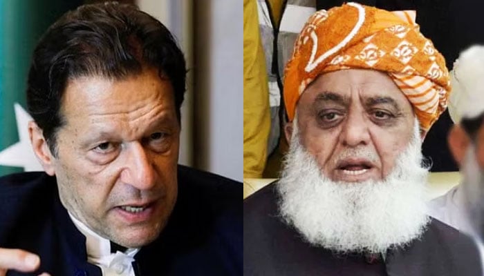 Pakistan Tehreek-e-Insaf (PTI) founder Imran Khan (left) and Jamiat Ulema-e-Islam-Fazl (JUI-F) chief  Maulana Fazlur Rehman. — Reuters/Online/File