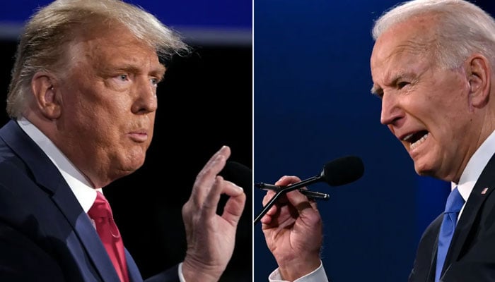 Donald Trump, left, and President Joe Biden during the final presidential debate at Belmont University in Nashville, Tennessee, on Oct. 22, 2020. — AFP