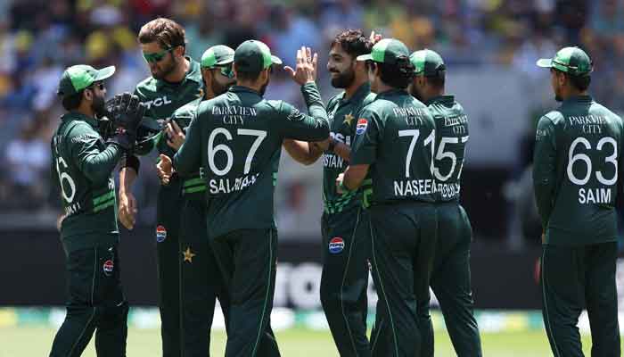 Pakistan players celebrate during the third ODI against Australia at the Perth Stadium on November 10, 2024. — Facebook@PakistanCricketBoard