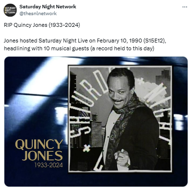 Saturday Night Live honors late Quincy Jones with emotional tribute