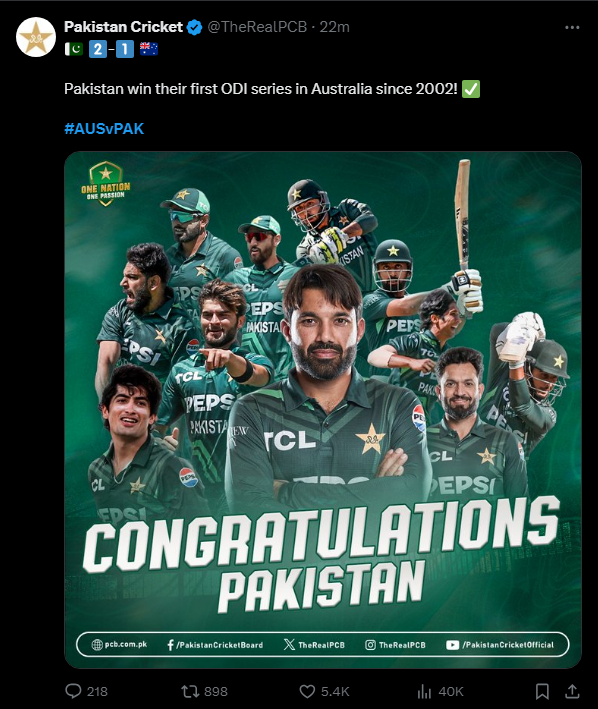 Felicitations for Pakistan cricket team pour in after historic victory over Australia