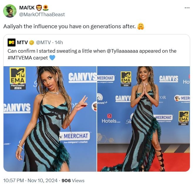 Tyla channels late Aaliyahs fashion sense at the 2024 MTV EMAs