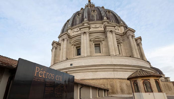 A general view of the entrance of a new AI-enhanced exhibition with the dome of the Saint Peters Basilica in the background as the Vatican presents new AI-enabled exhibitions developed in collaboration with Microsoft for tourists visiting the Basilica at the Vatican, November 9, 2024. — Reuters