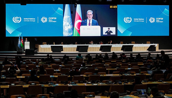 Britains Prime Minister Keir Starmer delivers a statement during the United Nations climate change conference COP29, in Baku, Azerbaijan November 12, 2024. — Reuters