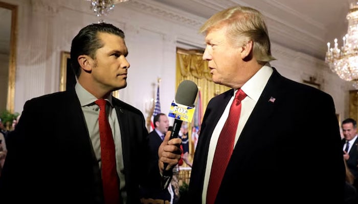 US President Donald Trump is interviewed by Fox and Friends co-host Pete Hegseth at the White House in Washington, US April 6, 2017. REUTERS