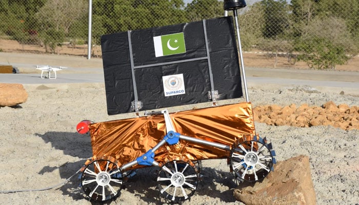 This undated photo shows the Space and Upper Atmosphere Research Commissions rover during a test. — Suparco/File