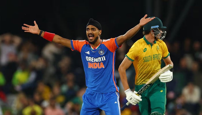 Indias Arshdeep Singh successfully appeals for the lbw wicket of South Africas Marco Jansen on November 13, 2024. — Reuters