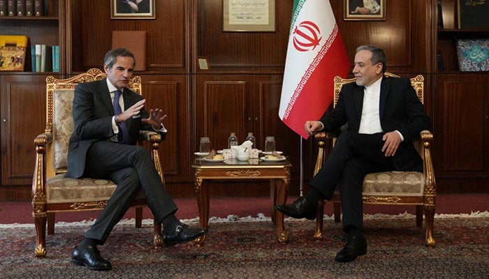 IAEA chief Rafael Grossi (left) meet and Iranian Foreign Minister Abbas Araqchi. — X/@araghchi