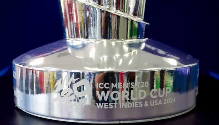 ICC Mens T20 World Cup trophy is displayed at Broward Stadium in Lauderhill, Florida, on May 6, 2024. — AFP