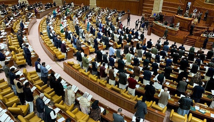 Newly elected members take oath at the provincial legislature of Punjab Assembly in Lahore on February 23, 2024. — AFP