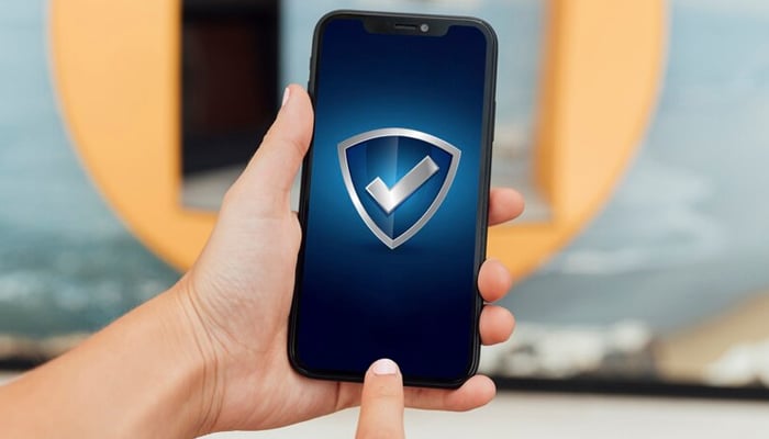 Representational image of a smartphone displaying the VPN logo. — Freepik