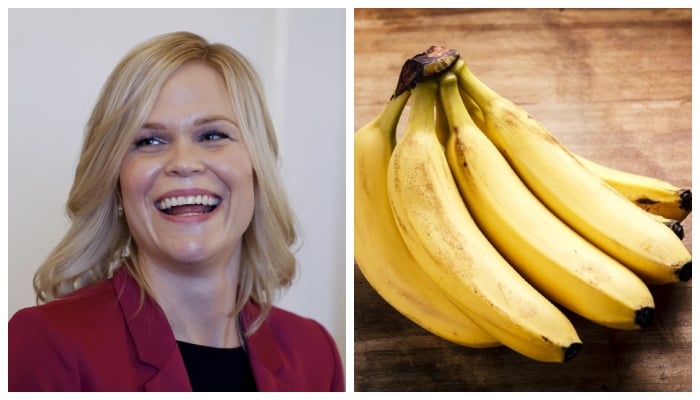 The combination of images reflects a picture of Swedish Gender Equality Minister Paulina Brandberg (left) and a bunch of bananas, compiled in the context of her allergy with bananas. — AFP/File