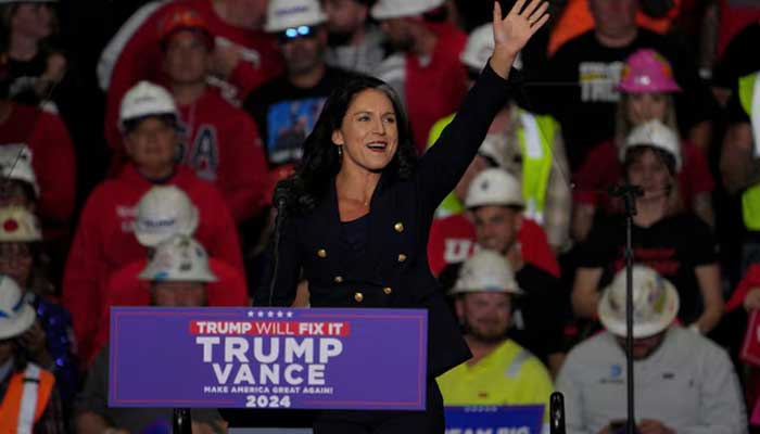 Former US Rep Tulsi Gabbard attends a campaign rally of Republican presidential nominee and former US president Donald Trump at PPG Paints Arena in Pittsburgh, Pennsylvania, US., November 4, 2024. — Reuters