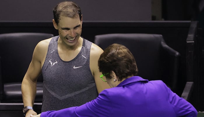 Spains Rafael Nadal talks to former tennis player Billie Jean King during a practice session, Davis Cup Finals, Malaga, Spain November 16, 2024. — Reuters